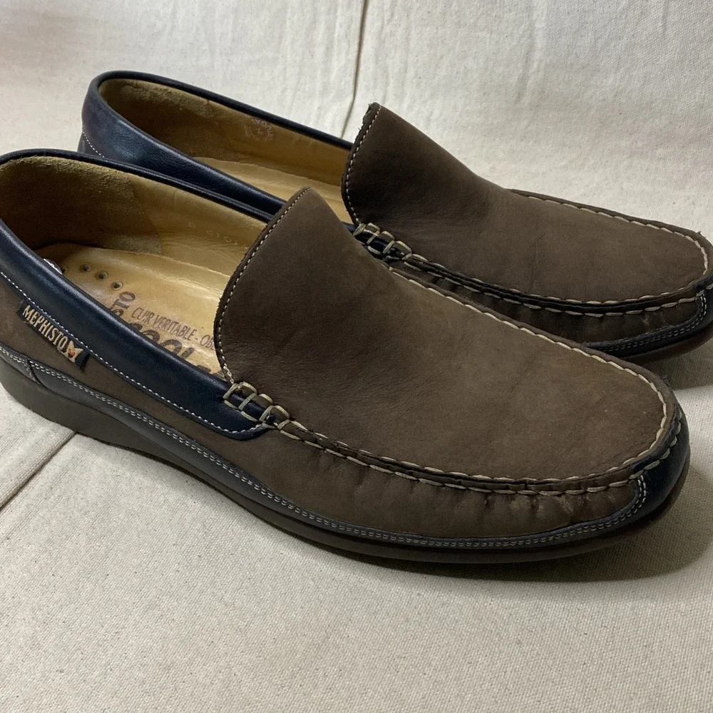 Mephisto Baduard Loafer Shoes Mens 7.5 Brown Nubuck Cool Air Comfort Moc Sip On